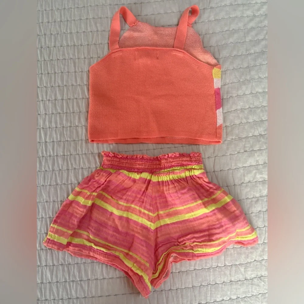 Peek Sun Halter Pink and‎ Yellow Striped Matching Set NWOT Size 2T